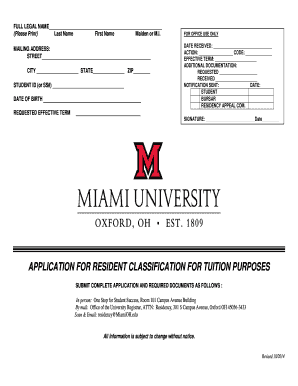 Application for Resident Classification for Tuition Purposes