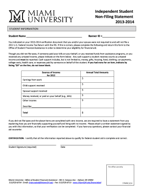 Independent Student Non-Filing Statement