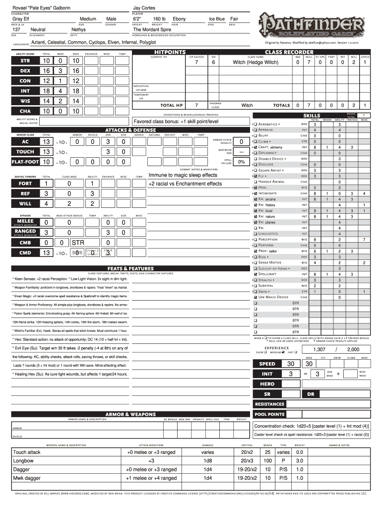 Pathfinder Character Sheet 2020 Fill and Sign Printable Template