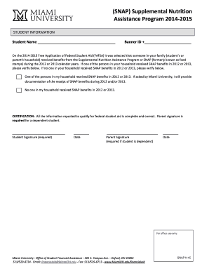 SNAP Verification Form 2014-2015