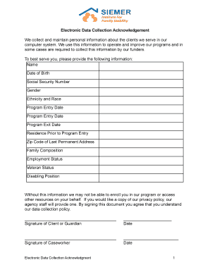 Electronic Data Collection Acknowledgment Form