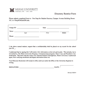 Miami University Directory Restrict Form