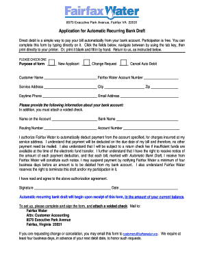 Fairfax Water Automatic Recurring Bank Draft Application