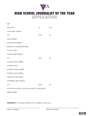 High School Journalist of the Year Application