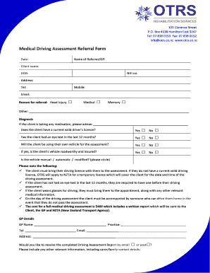 Medical Driving Assessment Referral Form