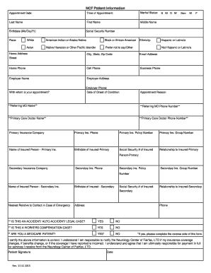 NCF Patient Information Form