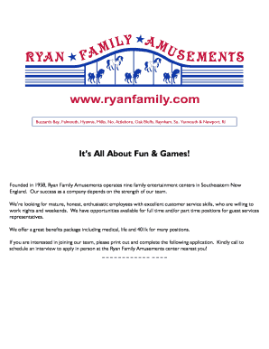Ryan Family Amusements Employment Application