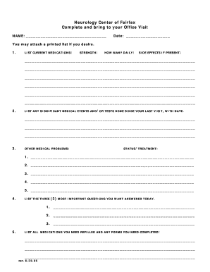 Neurology Center Patient Intake Form