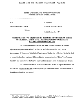 Affidavit of death sample - Case 1311482KJC Doc 1563 Filed 03/19/14 Page 1 of 2 IN THE UNITED STATES BANKRUPTCY COURT FOR THE DISTRICT OF DELAWARE x : In re: : : EXIDE TECHNOLOGIES, : : 1 Debtor