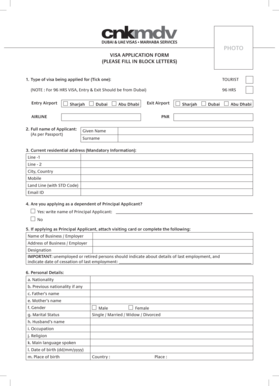 UAE Tourist Visa Application Form