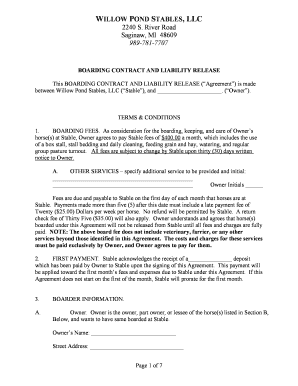 Horse Boarding Contract and Liability Release