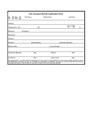 Life Assurance Benefit Application Form
