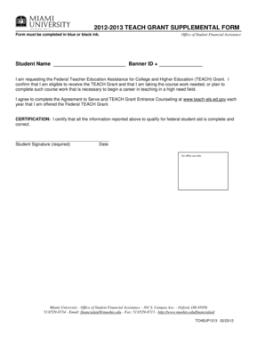 TEACH Grant Supplemental Form