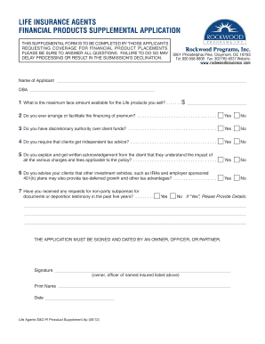 Life Insurance Agents Financial Product Supplemental Application