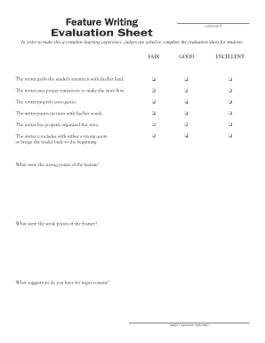 Feature Writing Evaluation Sheet