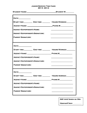Junior Service Time Card