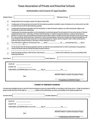 Texas Authorization and Consent of Legal Guardian