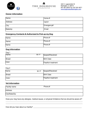 Dog Daycare Liability Waiver Form