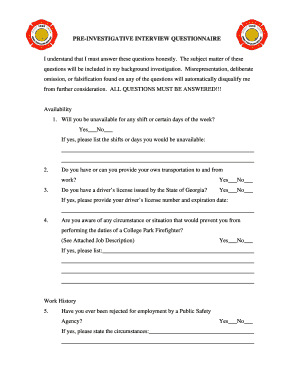 Pre-Investigative Interview Questionnaire