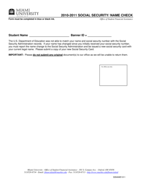 Social security card replacement form - 20102011 SOCIAL SECURITY/ NAME CHECK Form must be completed in blue or black ink
