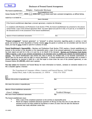 Disclosure of Preneed Funeral Arrangement