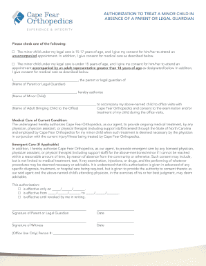 Medical release form for minor - AUTHORIZATION TO TREAT A MINOR CHILD IN ABSENCE OF A PARENT