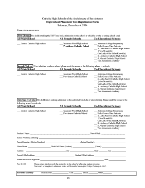 High School Placement Test Registration Form