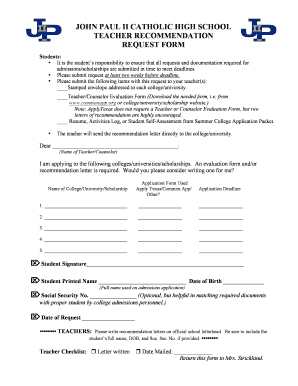 Teacher Recommendation Request Form