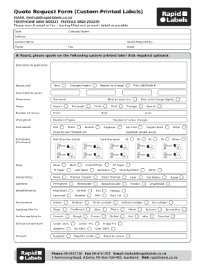 Quote Request Form for Custom-Printed Labels