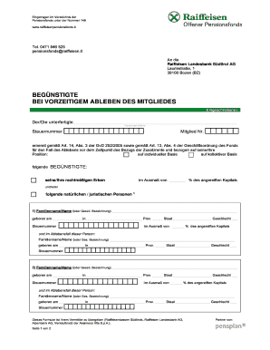Formular zur Bestimmung der Begünstigten im Pensionsfonds