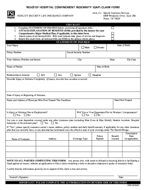 Hospital Confinement Indemnity Claim Form