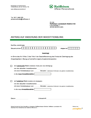 Anfrage auf Änderung der Investitionslinie