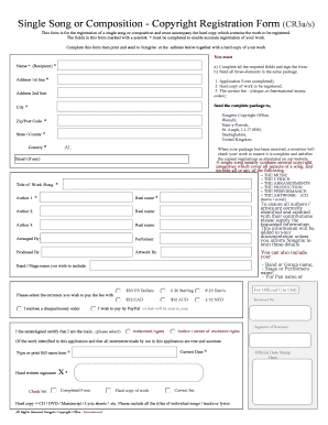 Single Song Copyright Registration Form