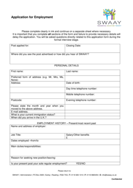 UK Employment Application Form