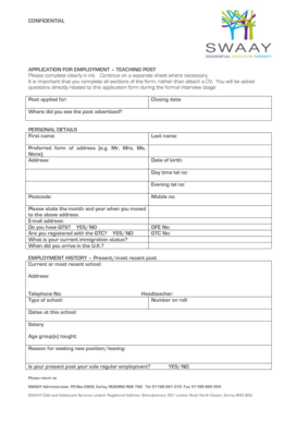 Application for Employment Teaching Post