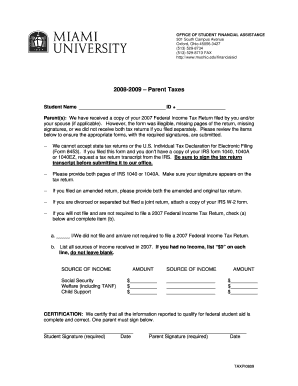 2008-2009 Parent Taxes Form
