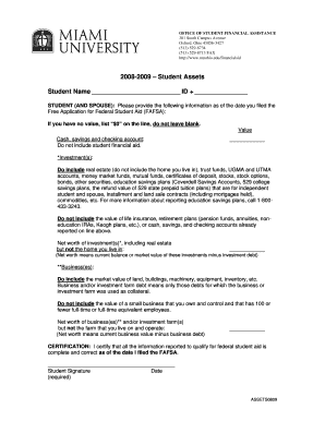 2008-2009 Student Assets Form