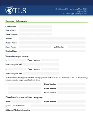 Child Emergency Information Form