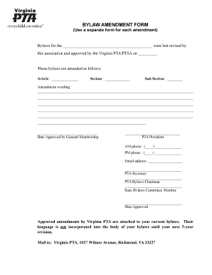Virginia PTA Bylaw Amendment Form