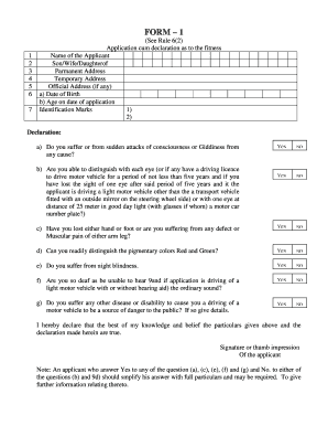 Application for Driving License Fitness Declaration