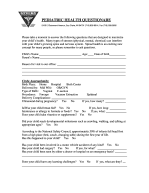 Pediatric Health Questionnaire
