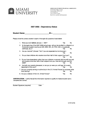 2007-2008 Dependency Status Form