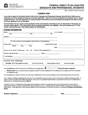 Federal Direct PLUS Loan Application for Graduate and Professional Students