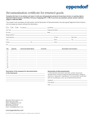 Decontamination Certificate for Returned Goods