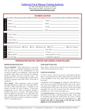 California Fire & Rescue Training Authority Payment Coupon