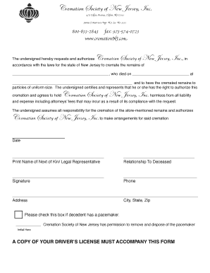New Jersey Cremation Authorization Form