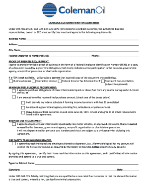 Oregon Cardlock Customer Written Agreement