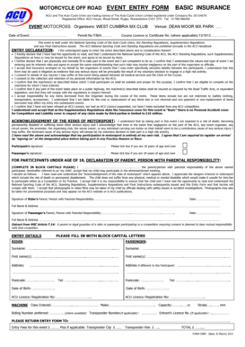 Motocross Event Entry Form