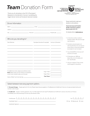 Team Donation Form for Weekend to End Women's Cancers