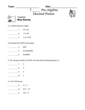 Pre-Algebra Decimal Pretest